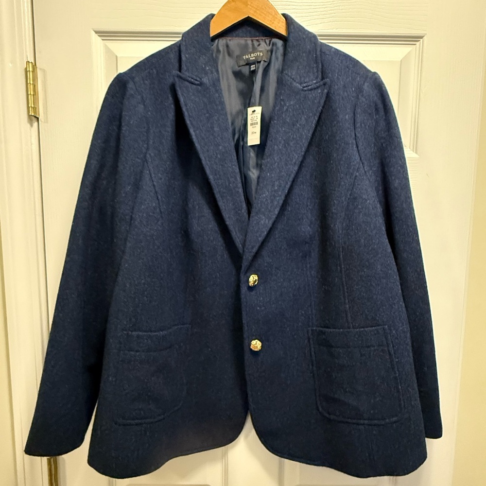 Talbots Shetland Wool Blazer Size Womens Plus Size 20W Navy Blue New W/ Tags!